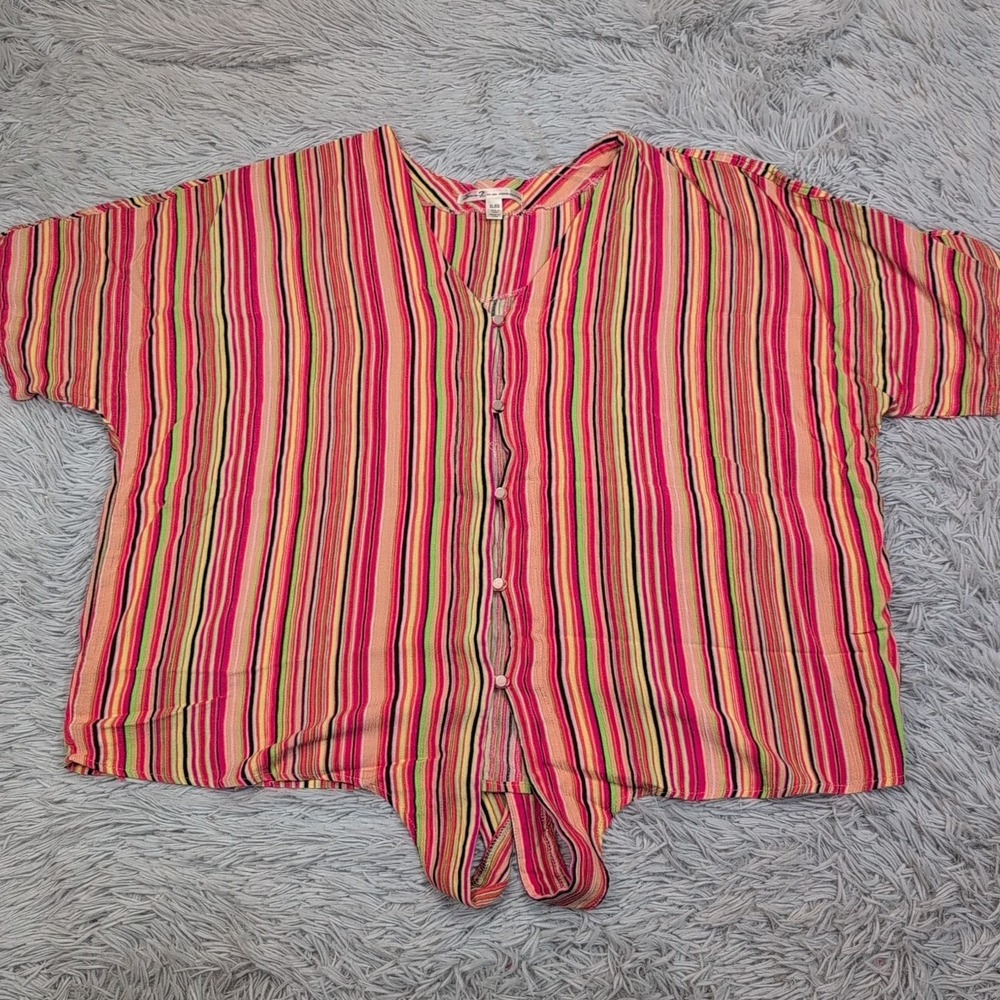 Seven7 Shirt Womens XL Striped Casual Button Up Vacay‎ Beach Comfort